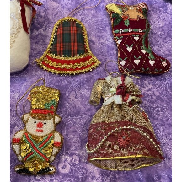 Vintage Victorian Style Lot Of 7 Christmas Holiday Ornaments Bell Stocking Heart - Picture 3 of 5